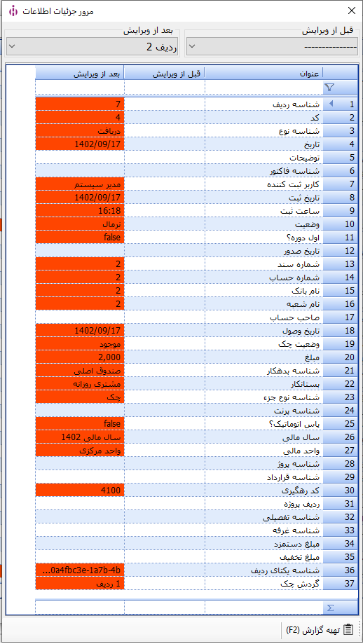 نمایش اسناد دریافتی در ویرایش فاکتور فروش